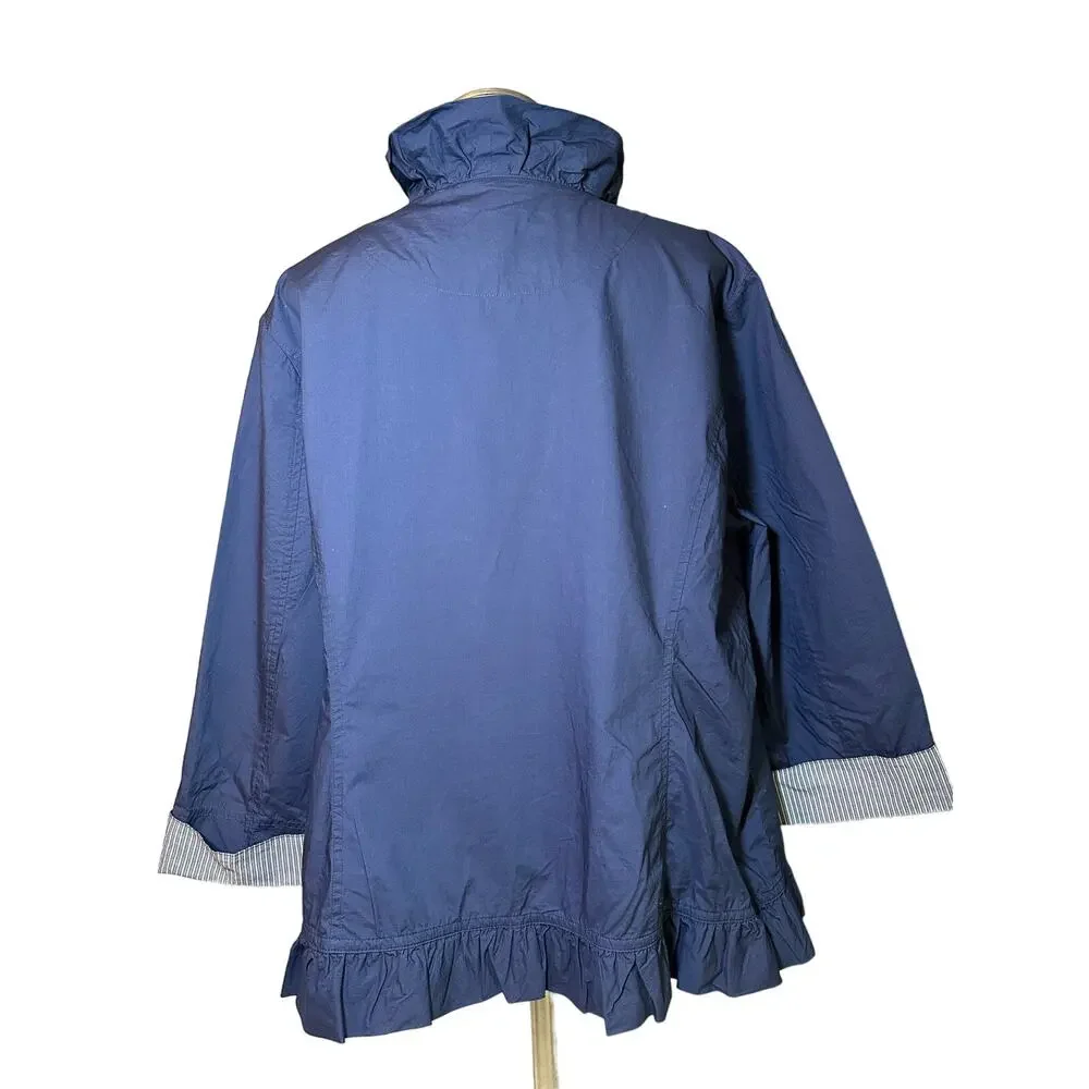 Chicos Jacket Women’s Size 3 US XL Navy Blue Open Front Ruffle Zip Pockets - Picture 3 of 7